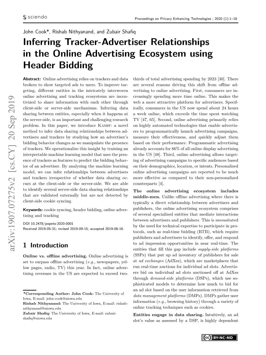 Inferring Tracker-Advertiser Relationships in the Online Advertising Ecosystem Using Header Bidding