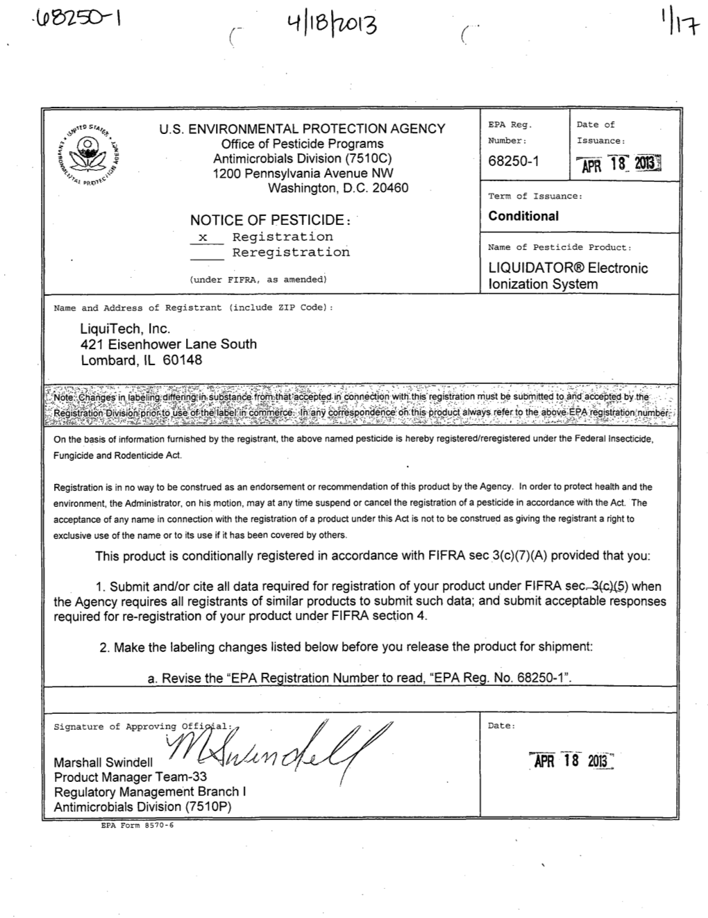 US EPA, Pesticide Product Label, LIQUIDATOR ELECTRONIC