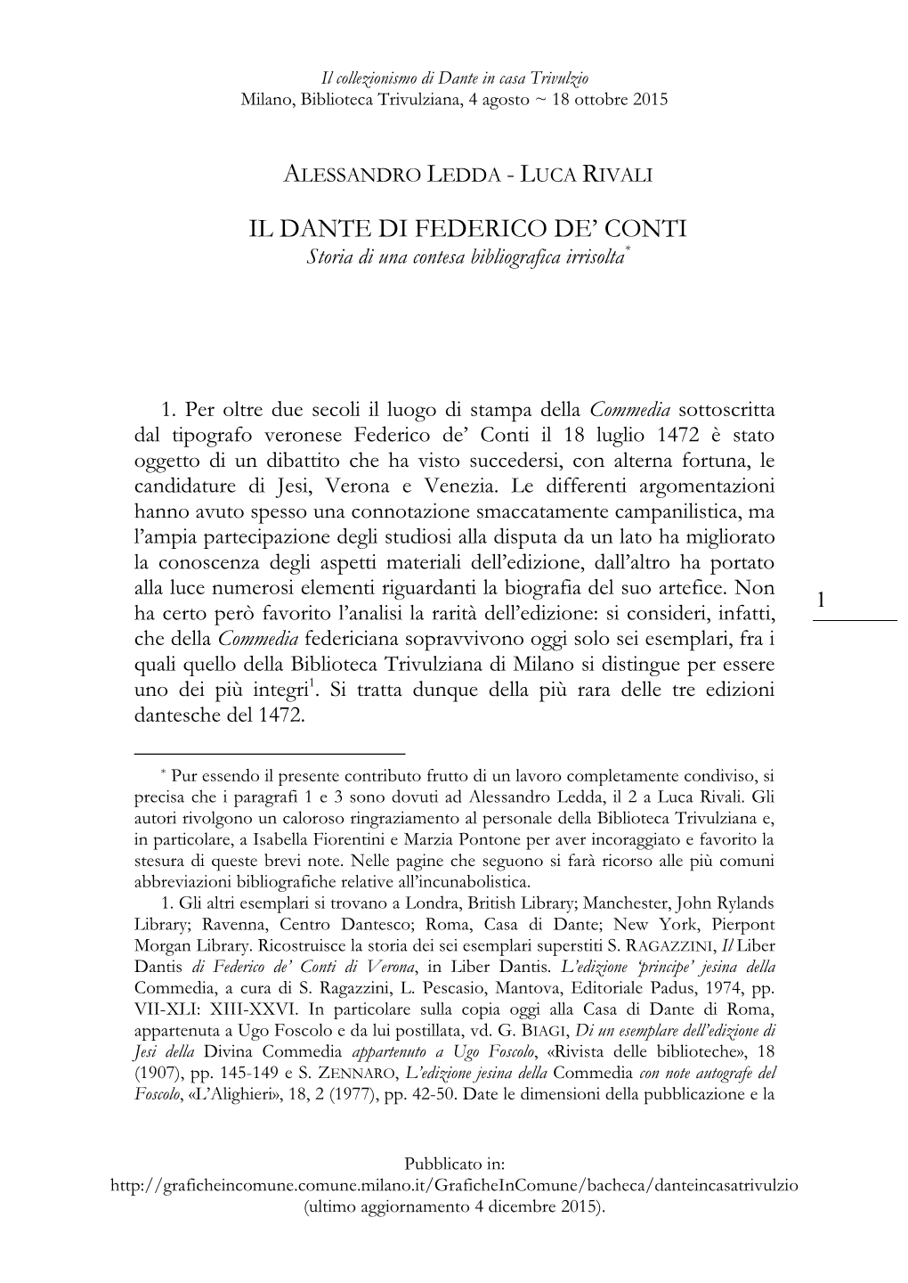 Il Dante Di Federico De' Conti