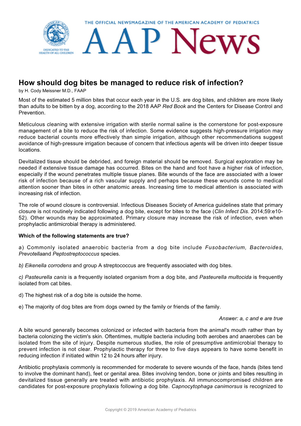 How Should Dog Bites Be Managed to Reduce Risk of Infection? by H