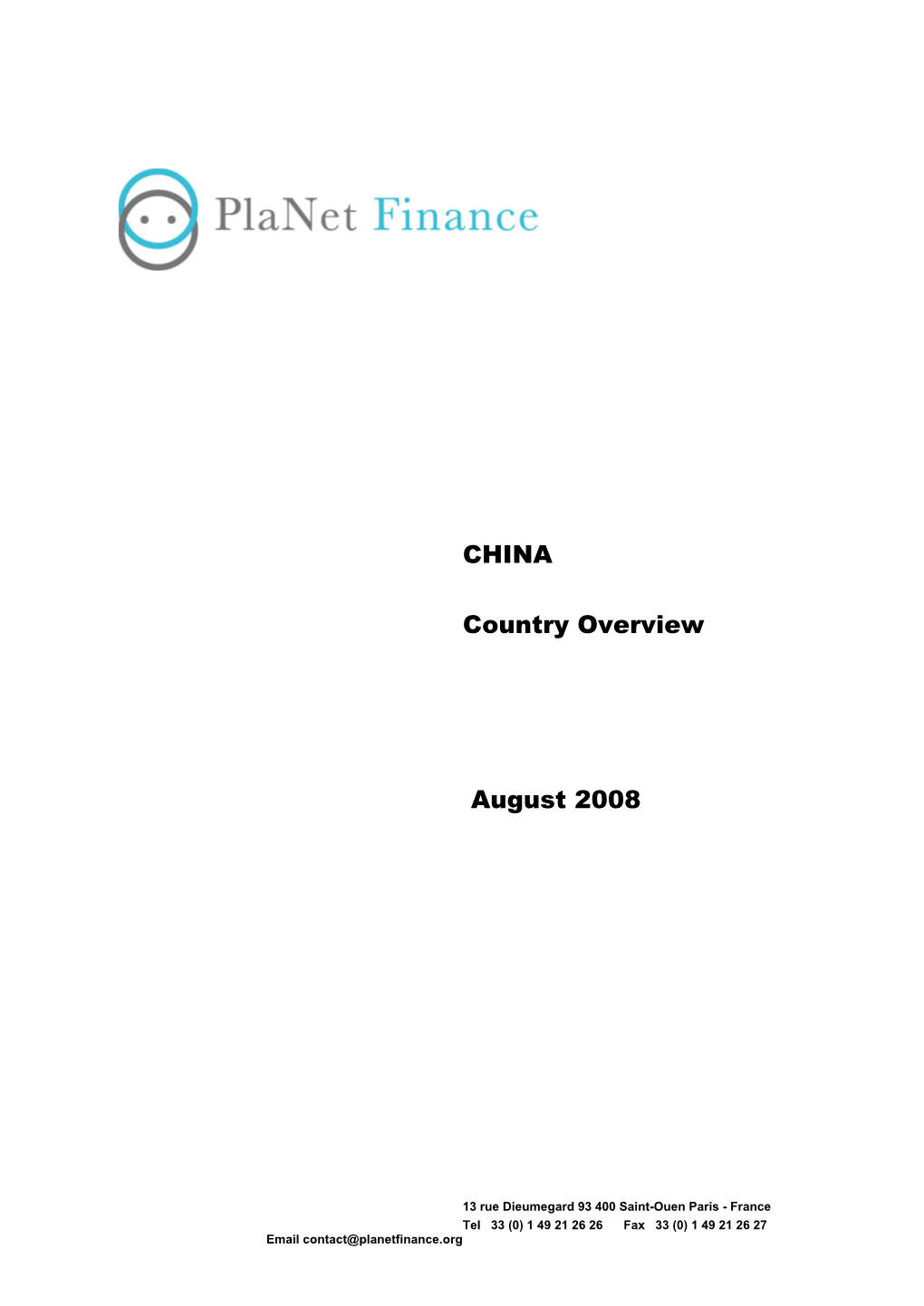 Planet Finance China Country Overview