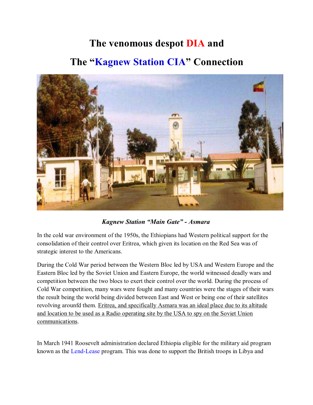 Kagnew Station CIA” Connection