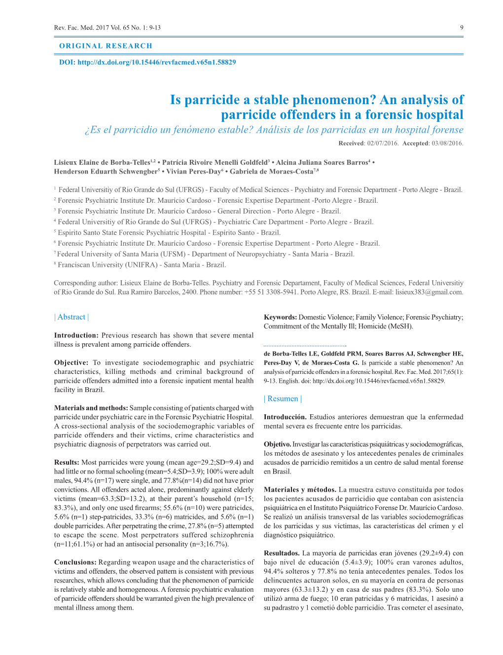 An Analysis of Parricide Offenders in a Forensic Hospital