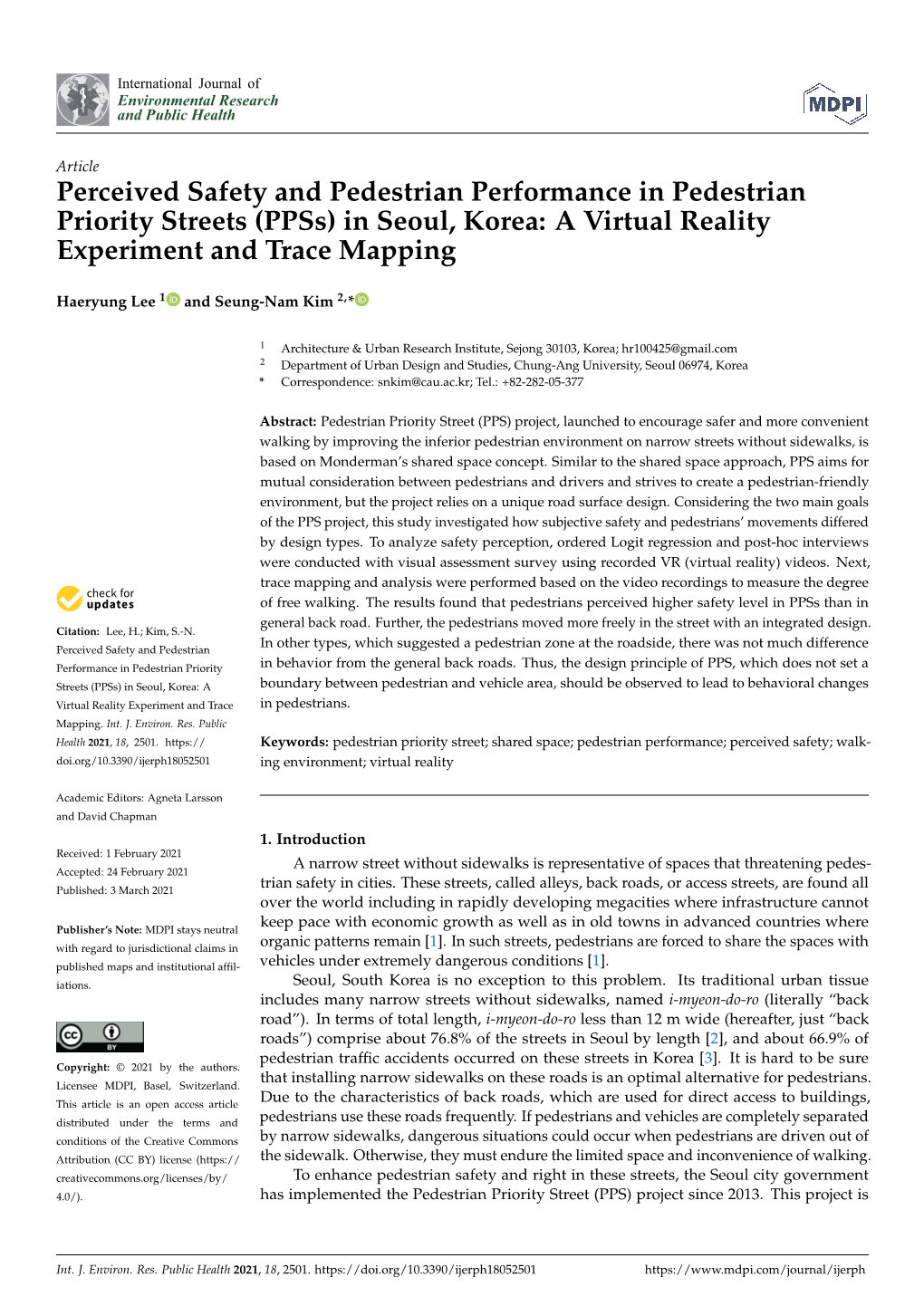 (Ppss) in Seoul, Korea: a Virtual Reality Experiment and Trace Mapping