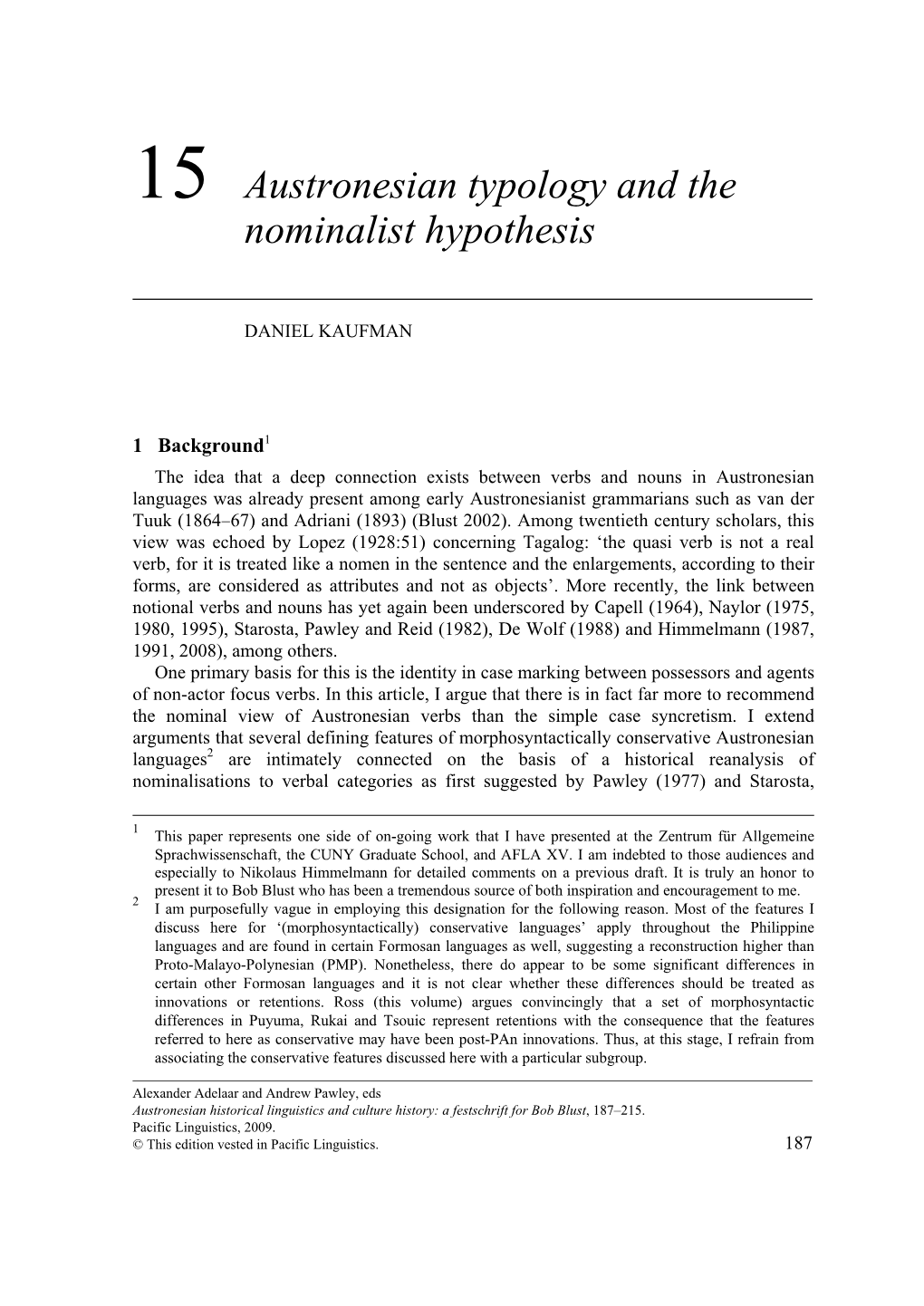 15 Austronesian Typology and the Nominalist Hypothesis