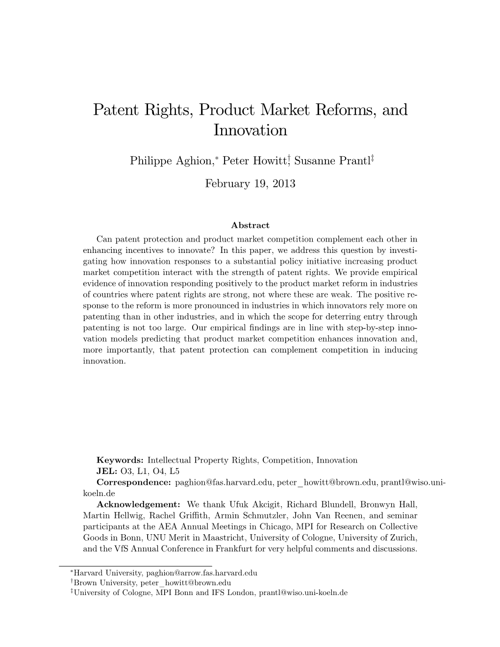 Patent Rights, Product Market Reforms, and Innovation