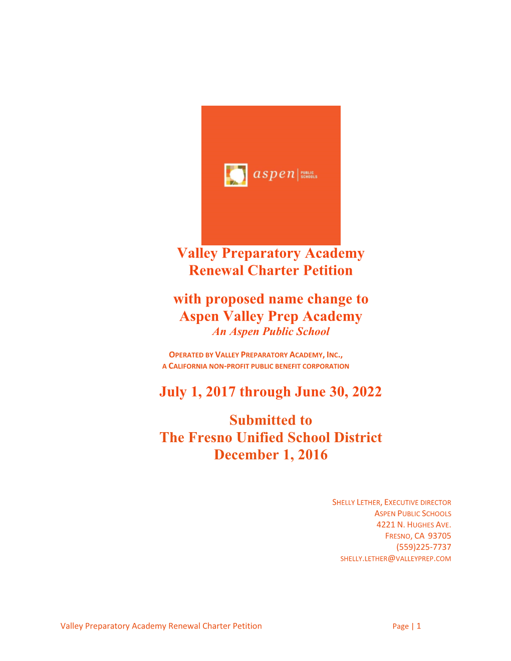 Valley Preparatory Academy Renewal Charter Petition with Proposed