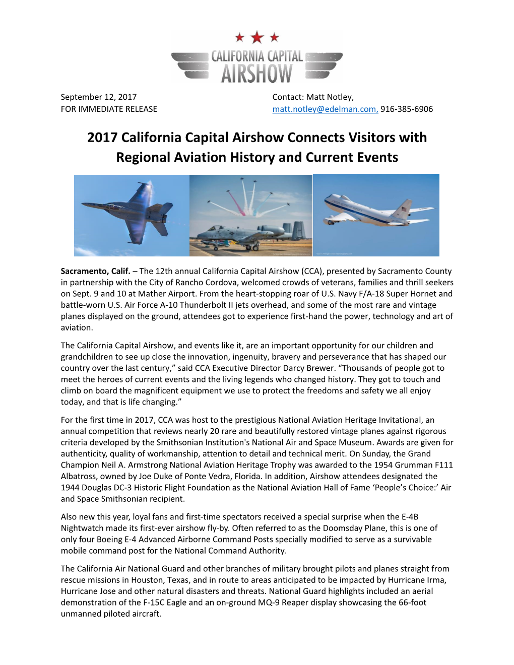 2017 California Capital Airshow Connects Visitors with Regional Aviation History and Current Events