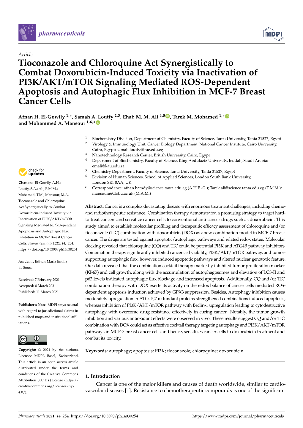 Tioconazole and Chloroquine Act Synergistically to Combat