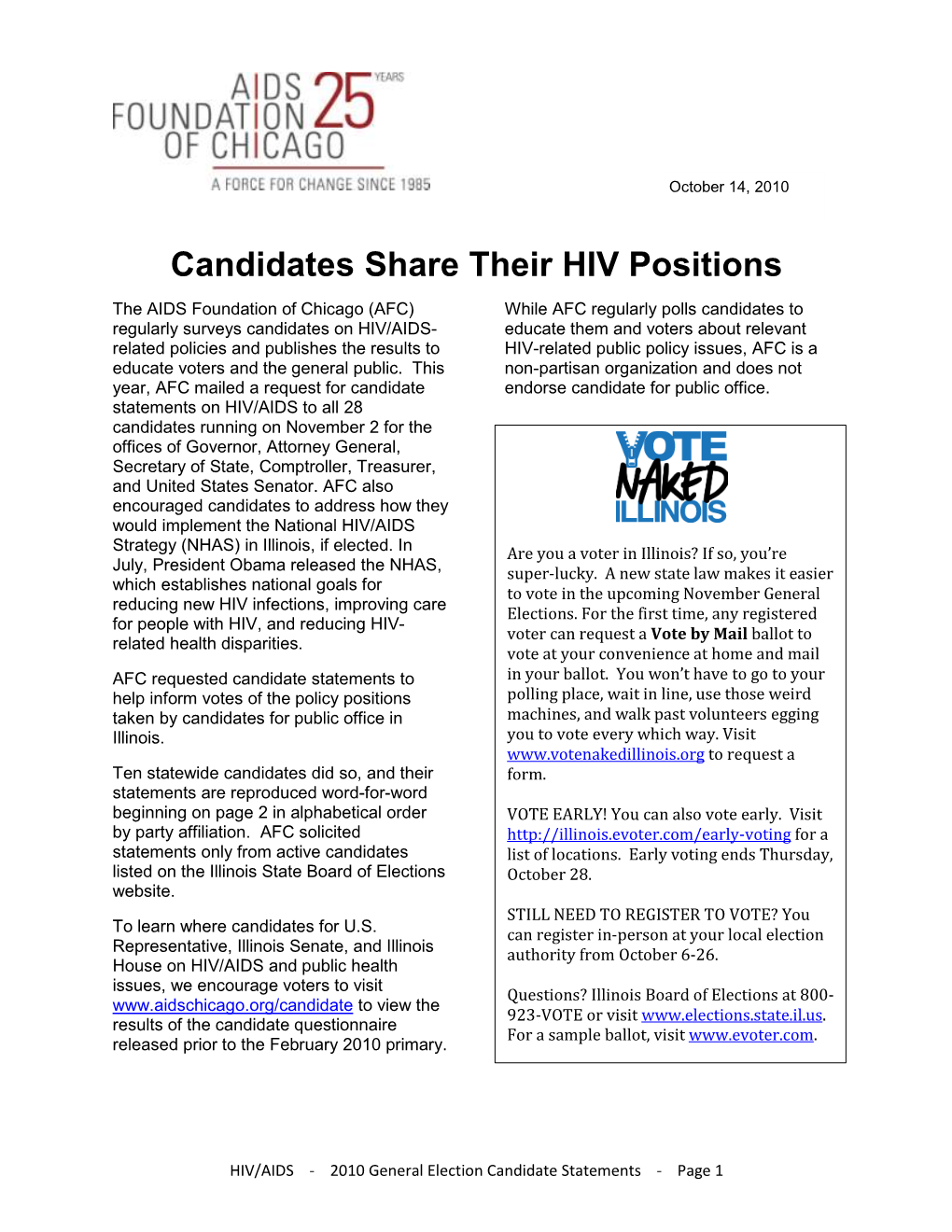 Candidates Share Their HIV Positions