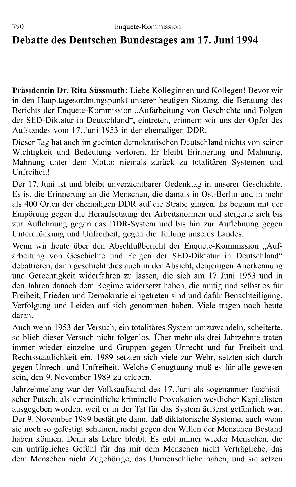 Debatte Des Deutschen Bundestages Am 17. Juni 1994