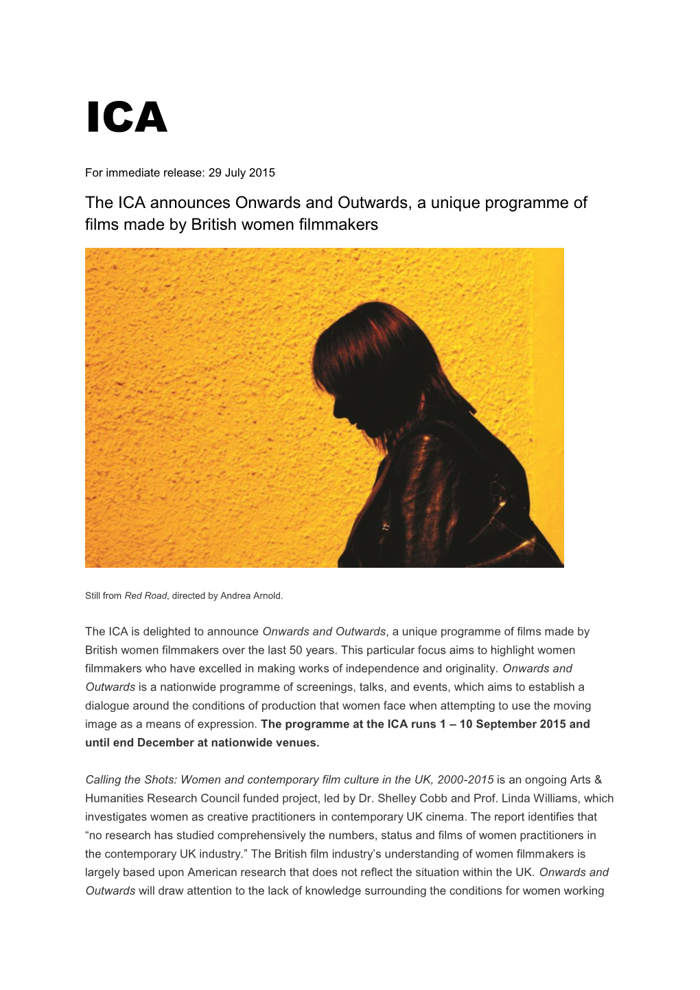 The ICA Announces Onwards and Outwards, a Unique Programme of Films Made by British Women Filmmakers