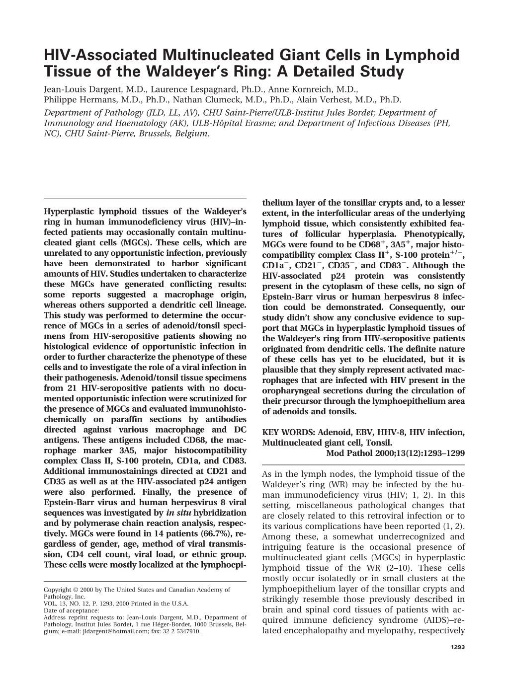 HIV-Associated Multinucleated Giant Cells in Lymphoid Tissue of The