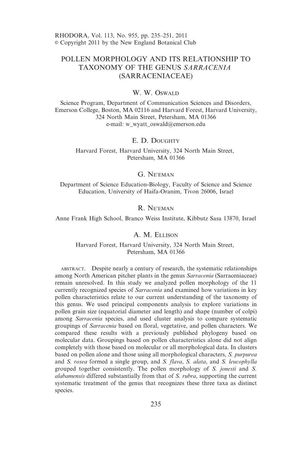 Pollen Morphology and Its Relationship to Taxonomy of the Genus Sarracenia (Sarraceniaceae)