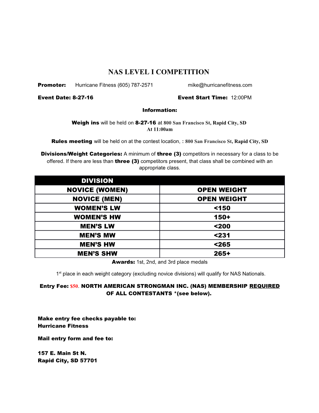 Nas Level I Competition