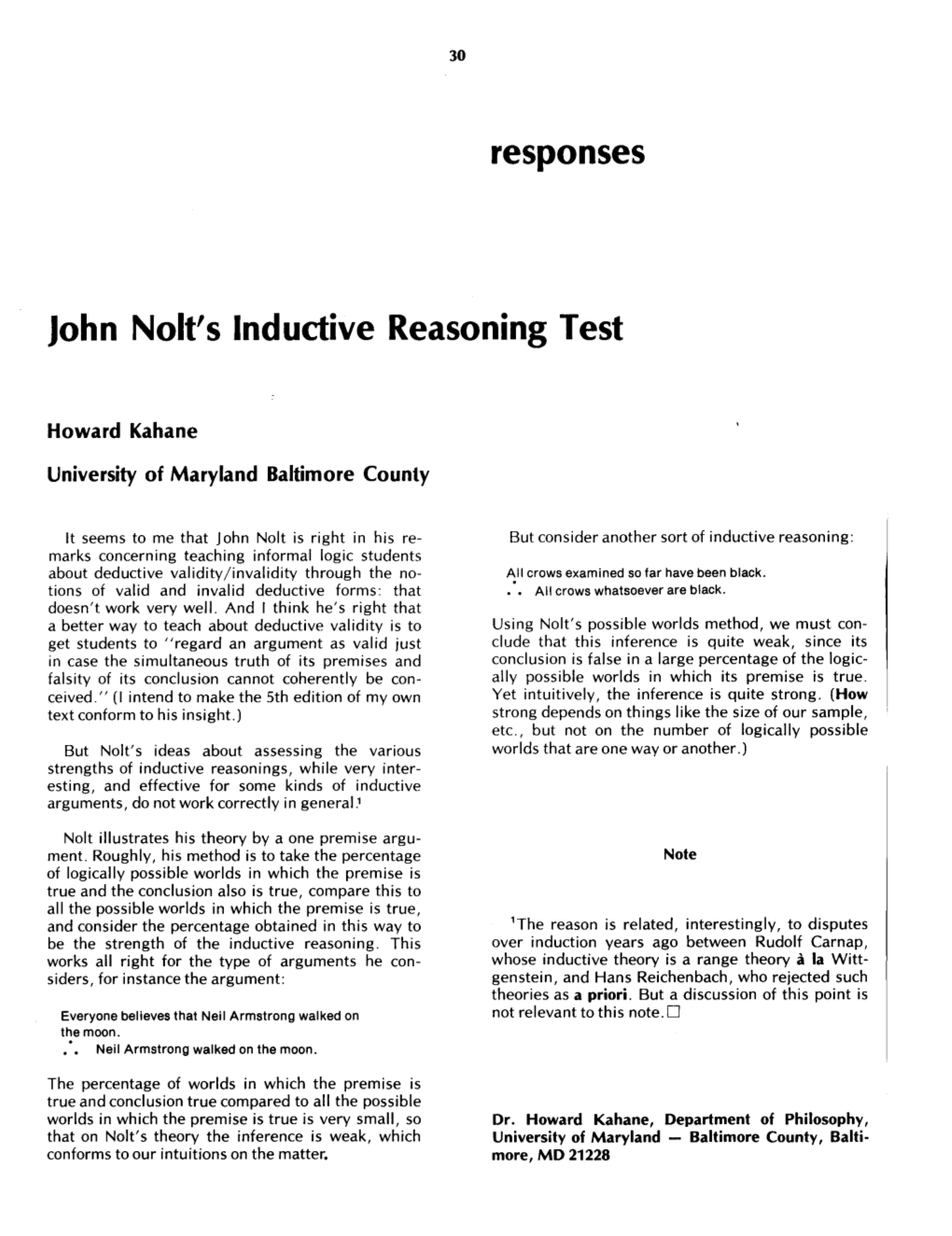 Responses John Nolt's Inductive Reasoning Test