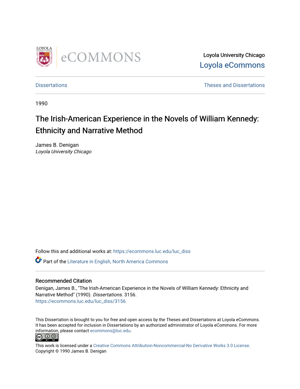 The Irish-American Experience in the Novels of William Kennedy: Ethnicity and Narrative Method