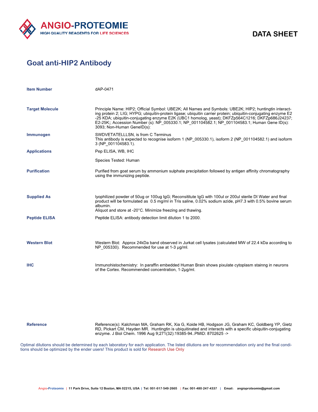 Dap-0471 Goat Anti-HIP2 Antibody-PDF.Pdf