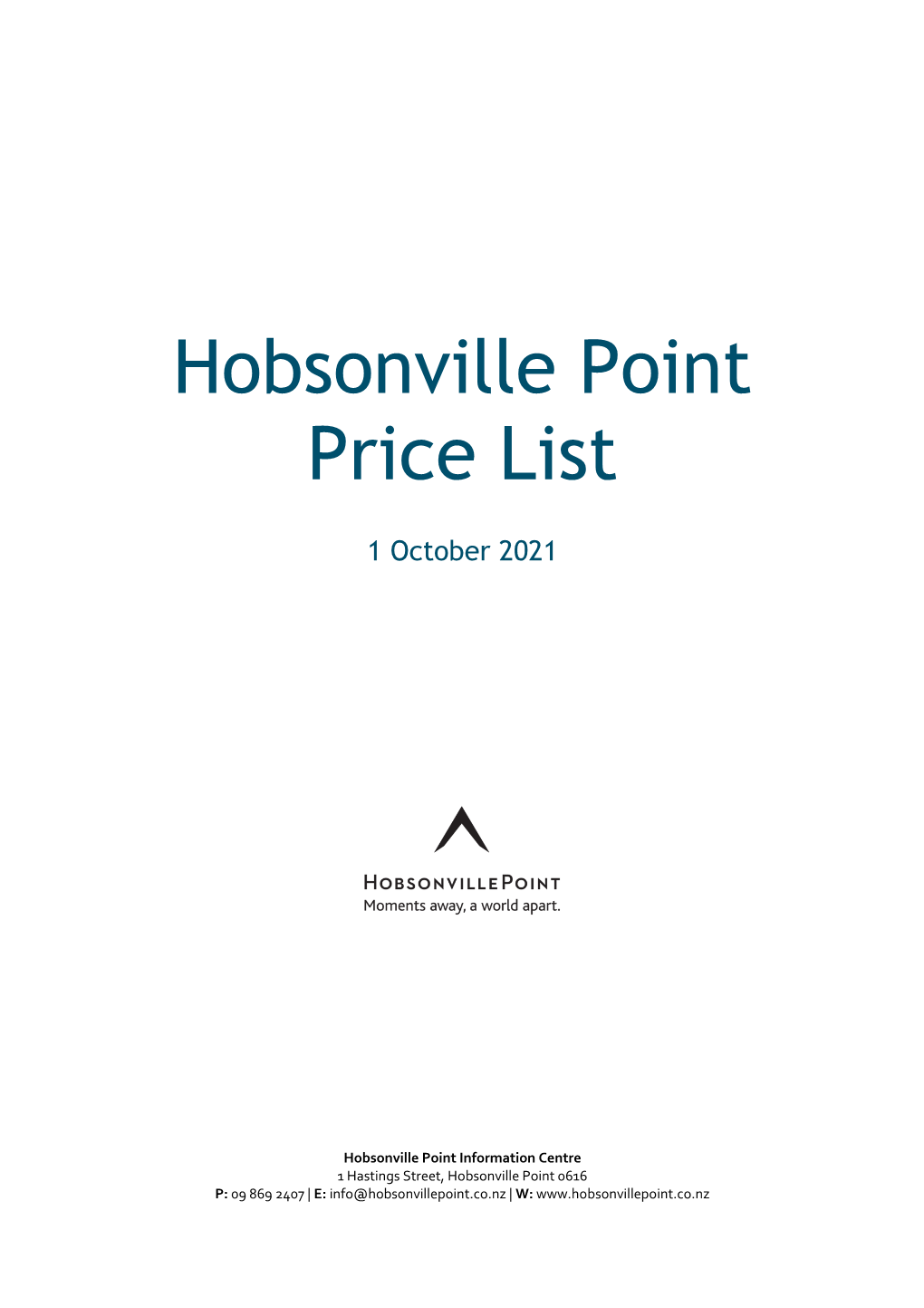 Hobsonville Point Price List