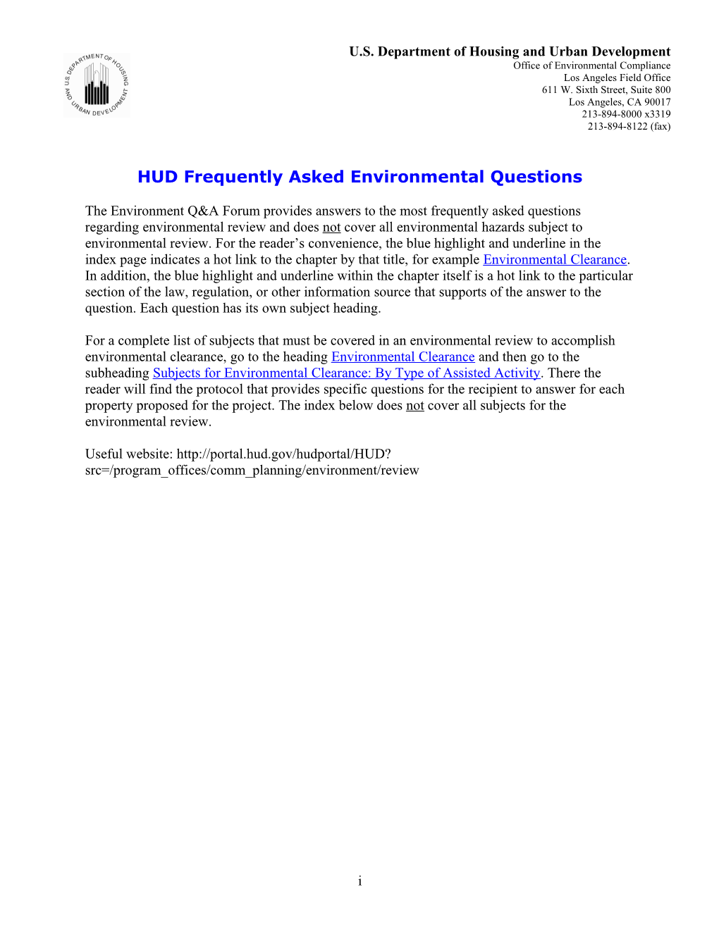 HUD Frequently Asked Environmental Questions