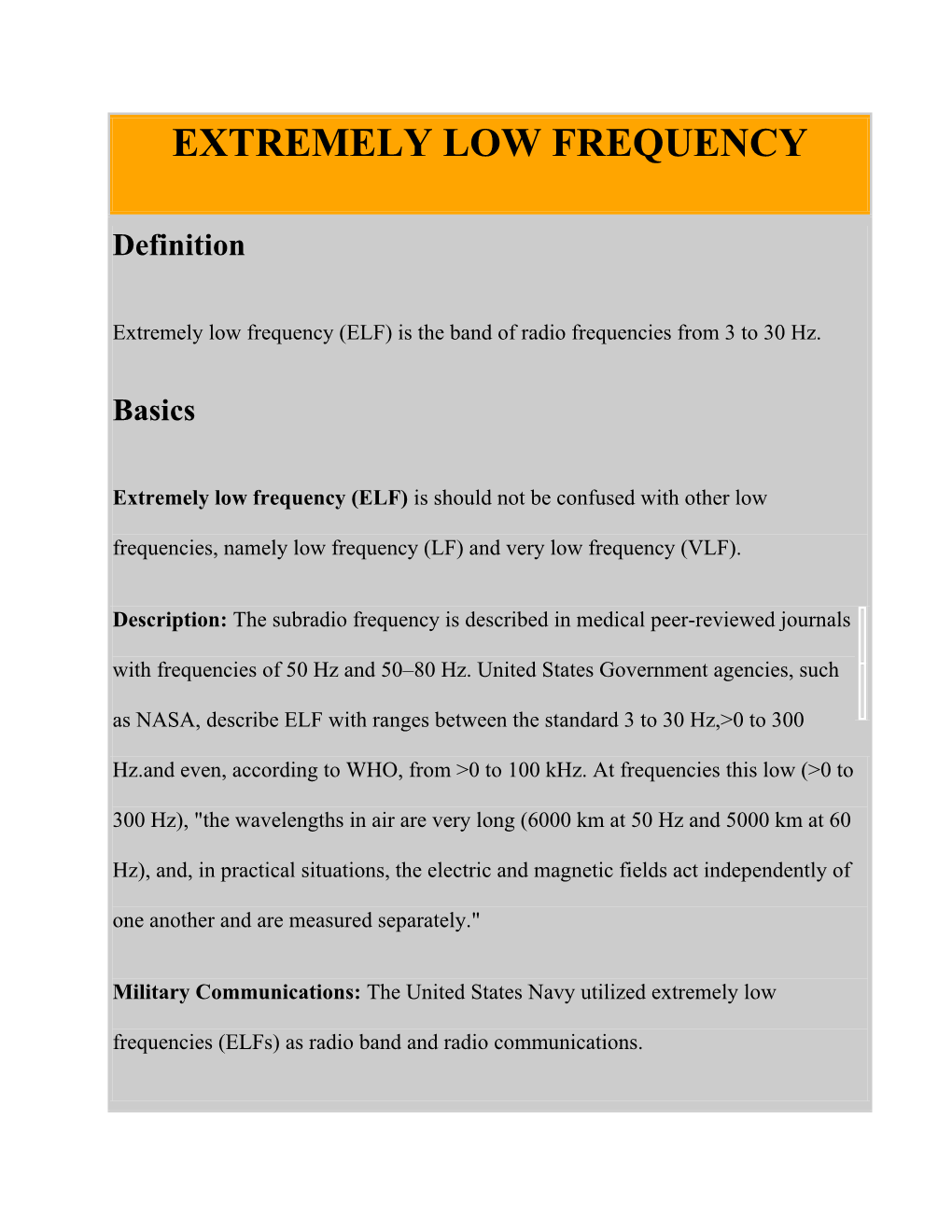 Extremely Low Frequency