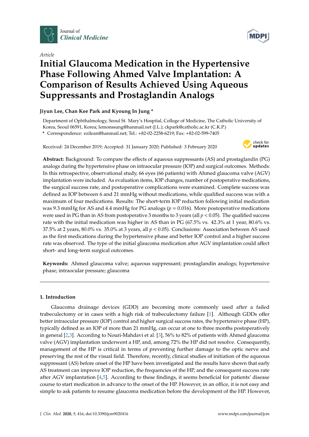 Initial Glaucoma Medication in the Hypertensive Phase Following