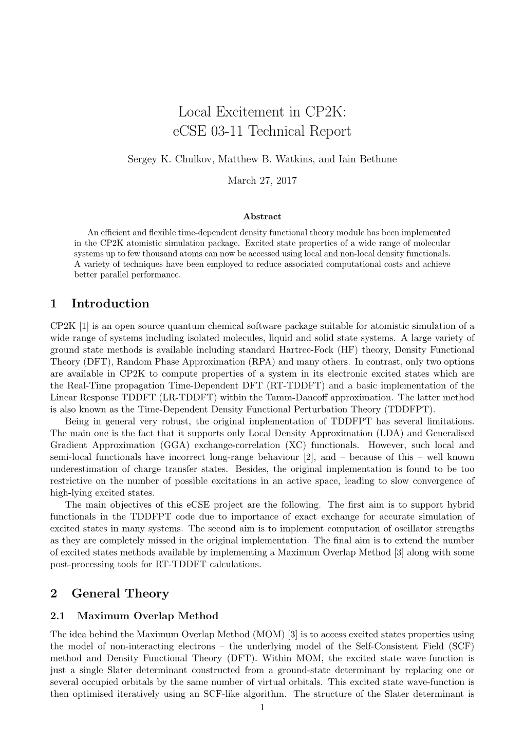 Local Excitement in CP2K: Ecse 03-11 Technical Report
