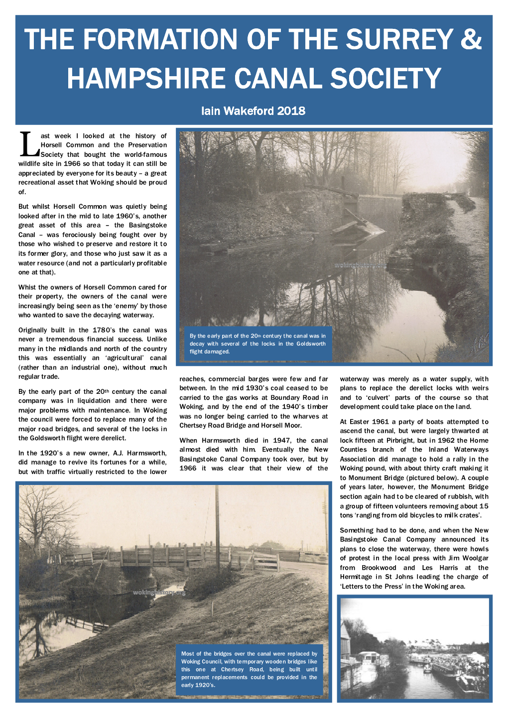 The Formation of the Surrey & Hampshire Canal Society