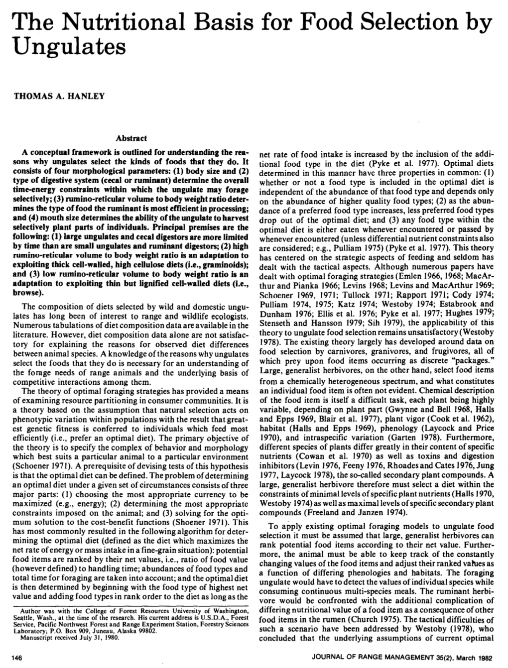 The Nutritional Basis for Food Selection by Ungulates