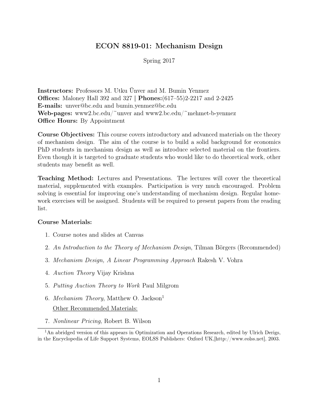 ECON 8819-01: Mechanism Design