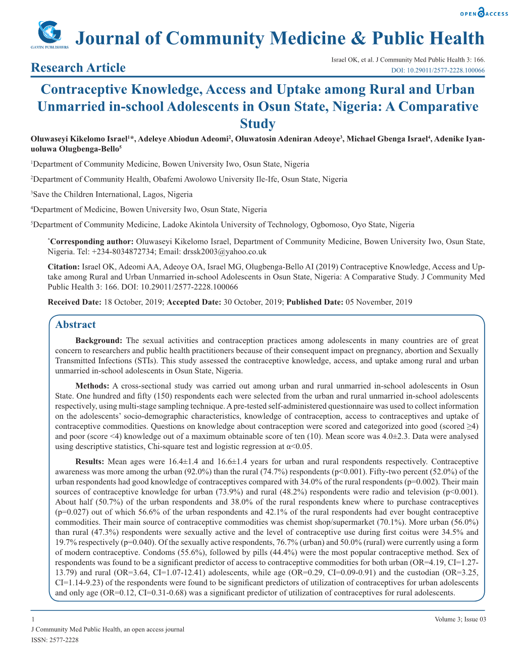 Journal of Community Medicine & Public Health