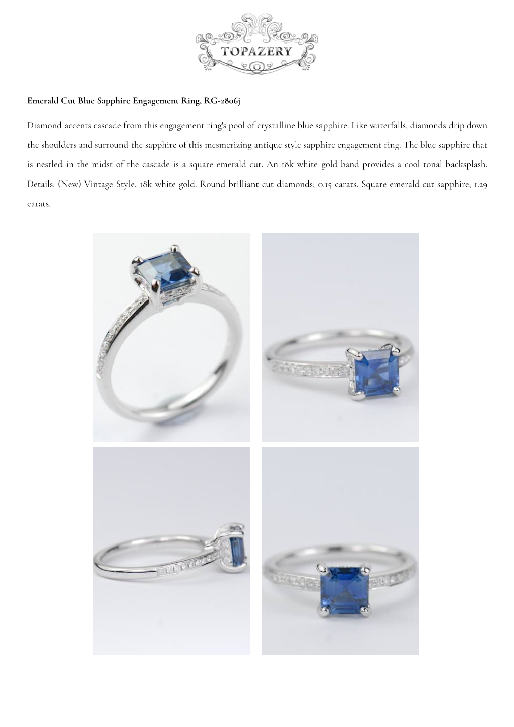 Emerald Cut Blue Sapphire Engagement Ring, RG-2806J