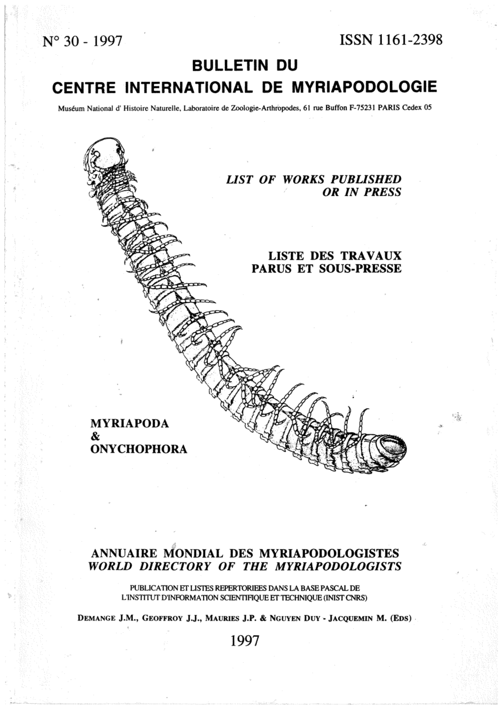 Bulletin Du Centre International De Mvriapodologie