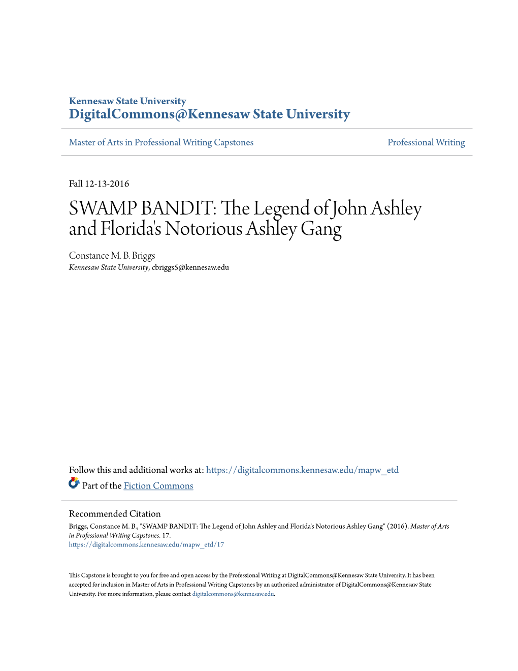 The Legend of John Ashley and Florida's Notorious Ashley Gang Constance M