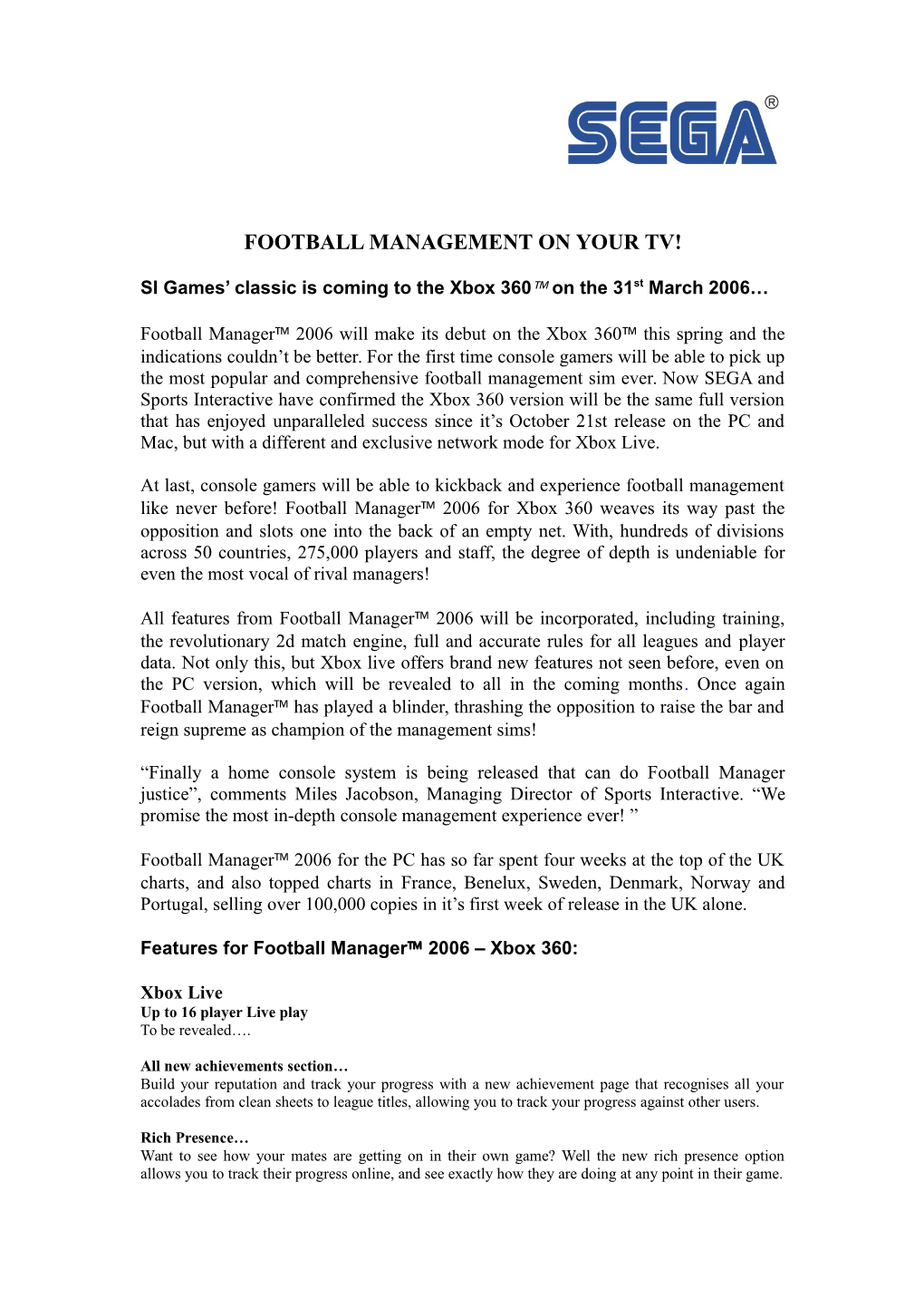 Football Management on Your Tv!
