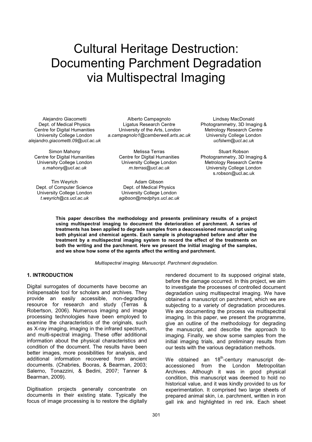 Documenting Parchment Degradation Via Multispectral Imaging
