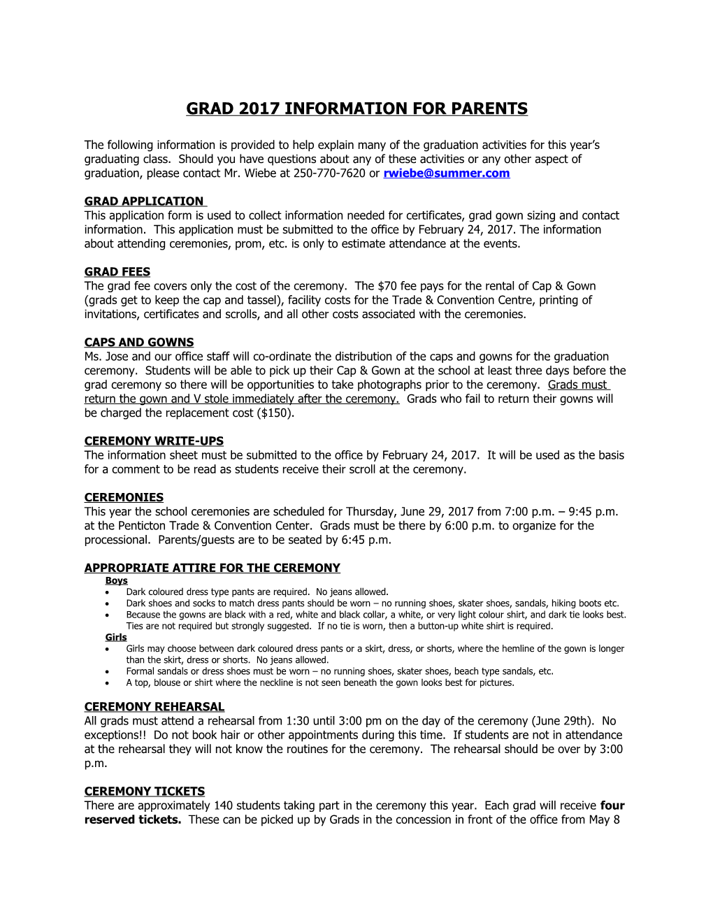 Grad 2002 Information for Parents