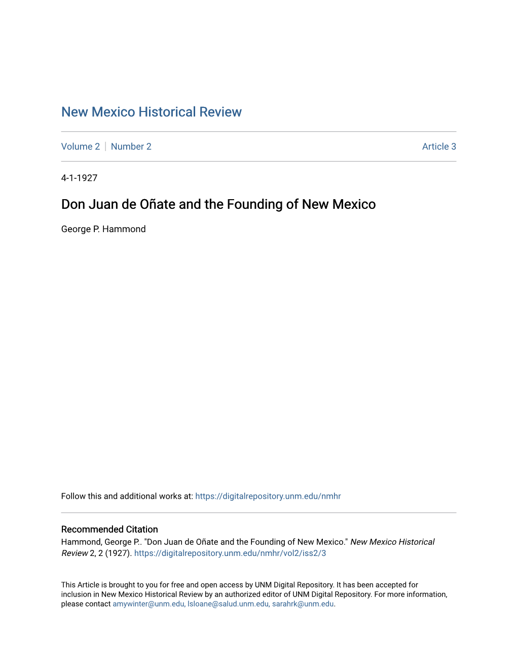 Don Juan De Oñate and the Founding of New Mexico