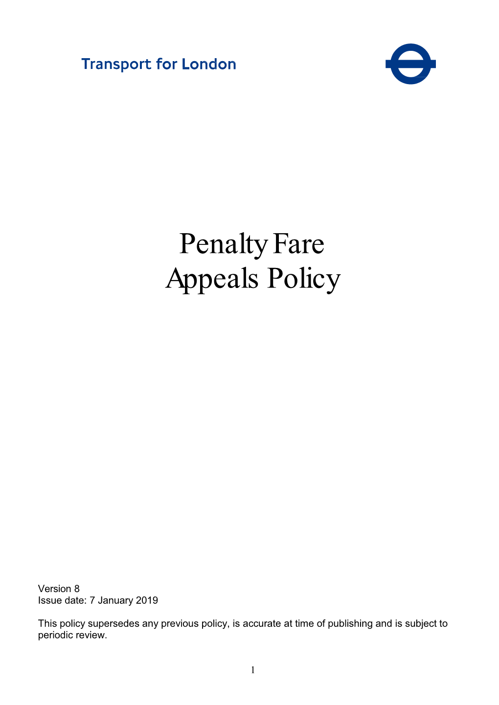 Penalty Fare Appeals Policy