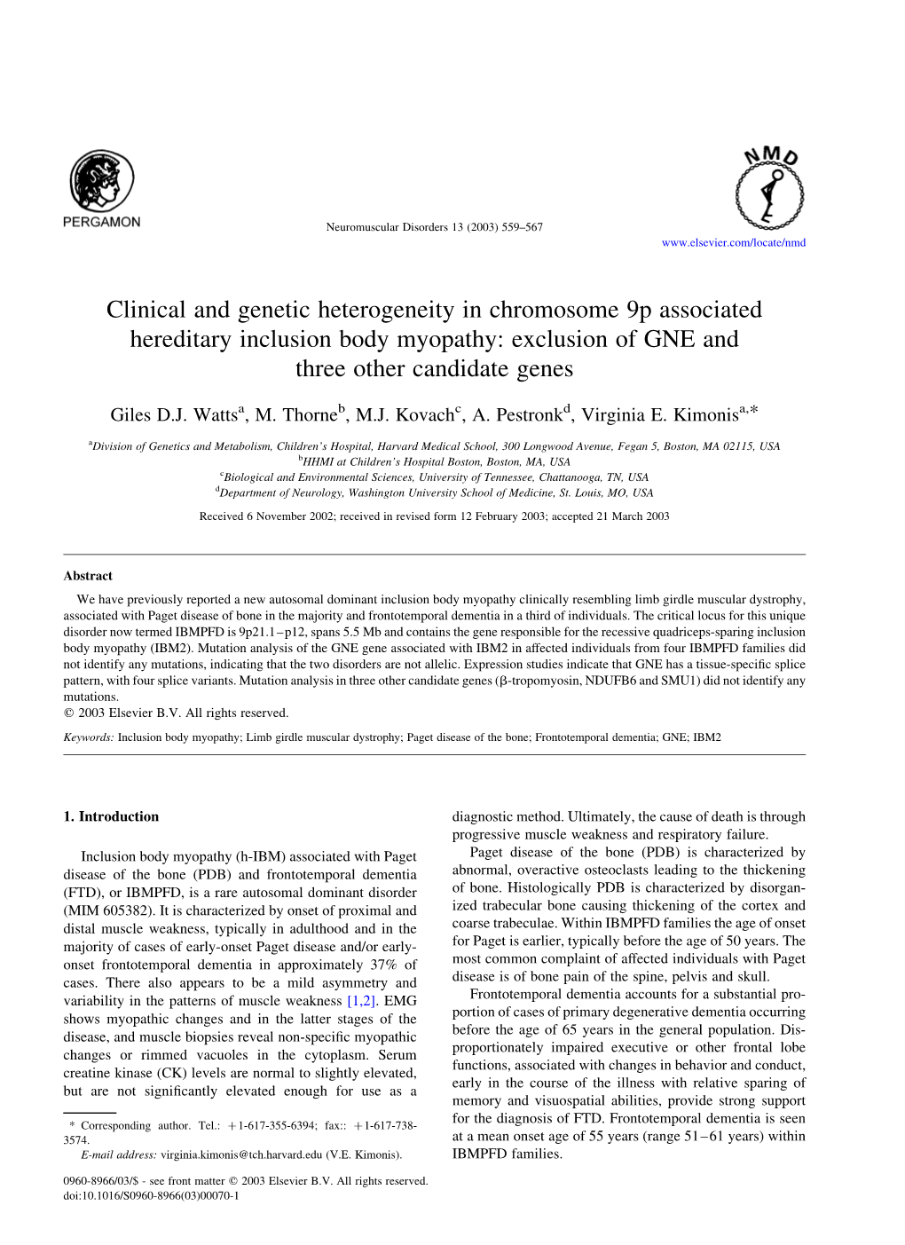 Exclusion of GNE and Three Other Candidate Genes