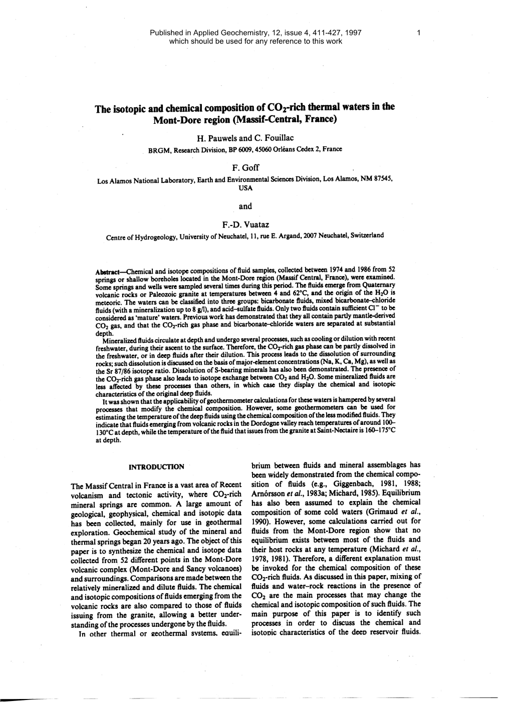 Published in Applied Geochemistry, 12, Issue 4, 411-427, 1997 Which