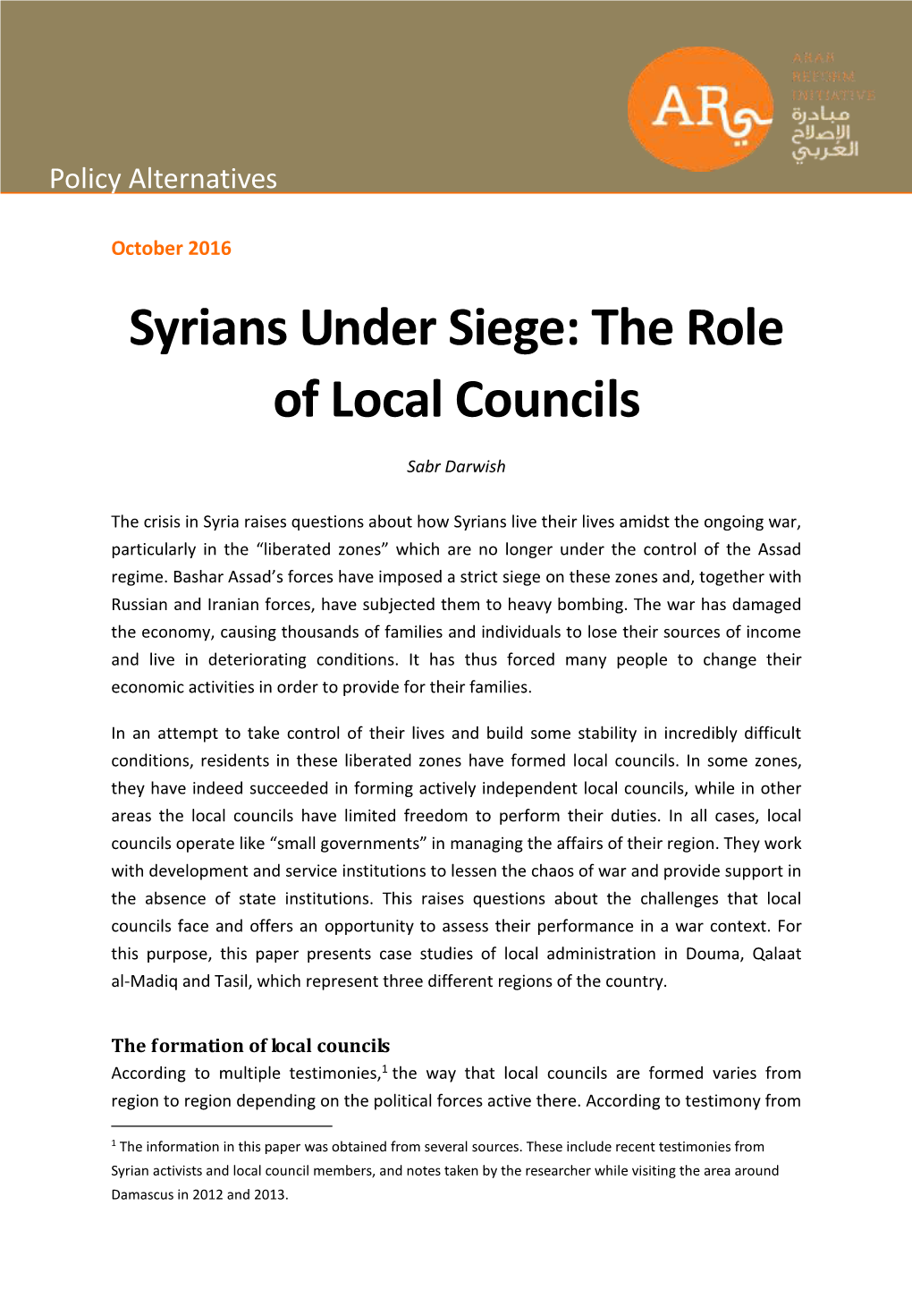 Syrians Under Siege: the Role of Local Councils