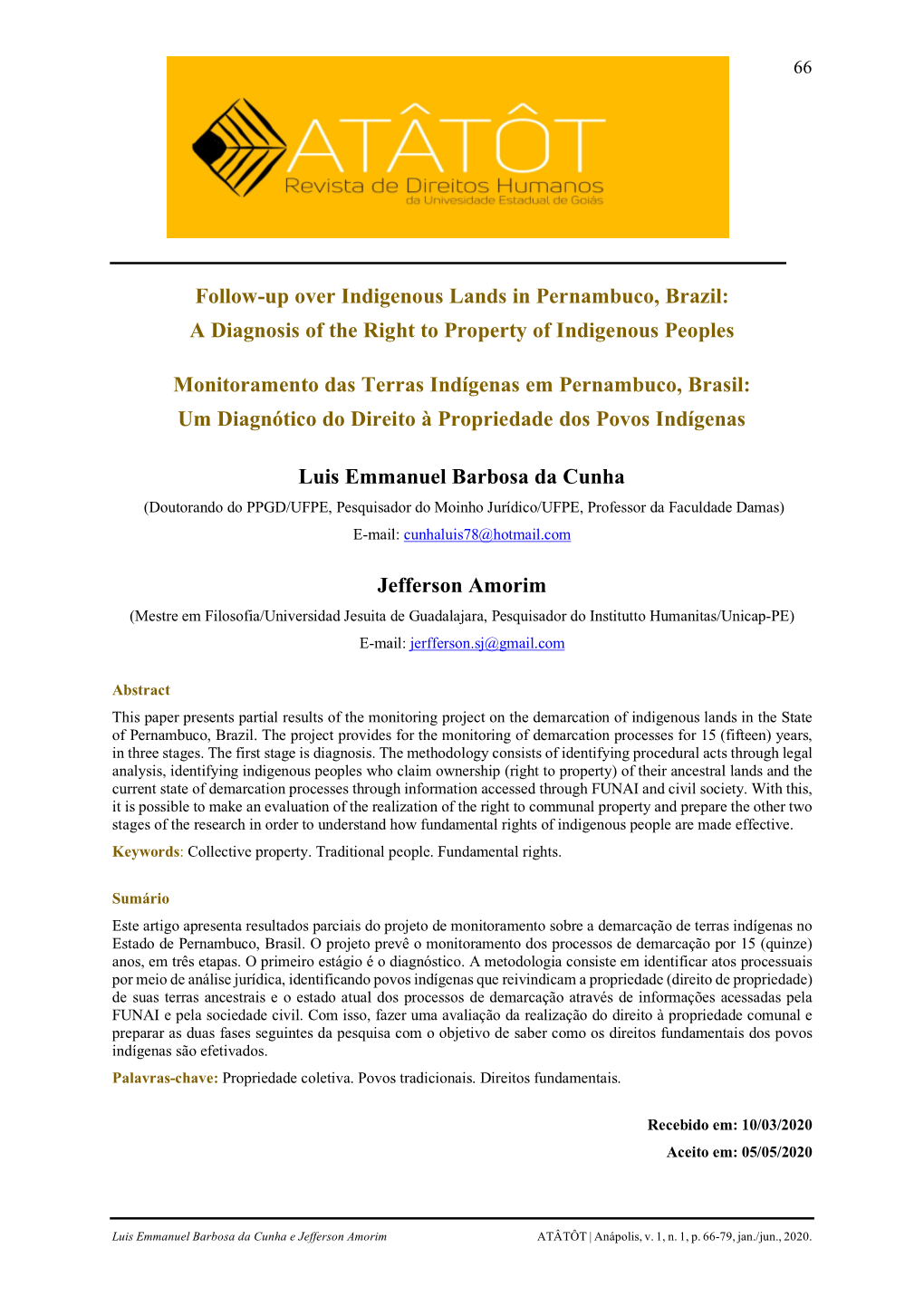 Follow-Up Over Indigenous Lands in Pernambuco, Brazil: a Diagnosis of the Right to Property of Indigenous Peoples