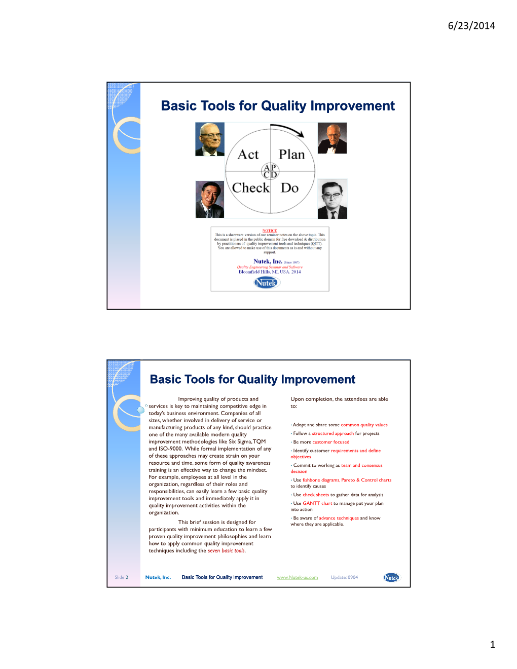 Basic Tools for Quality Improvement