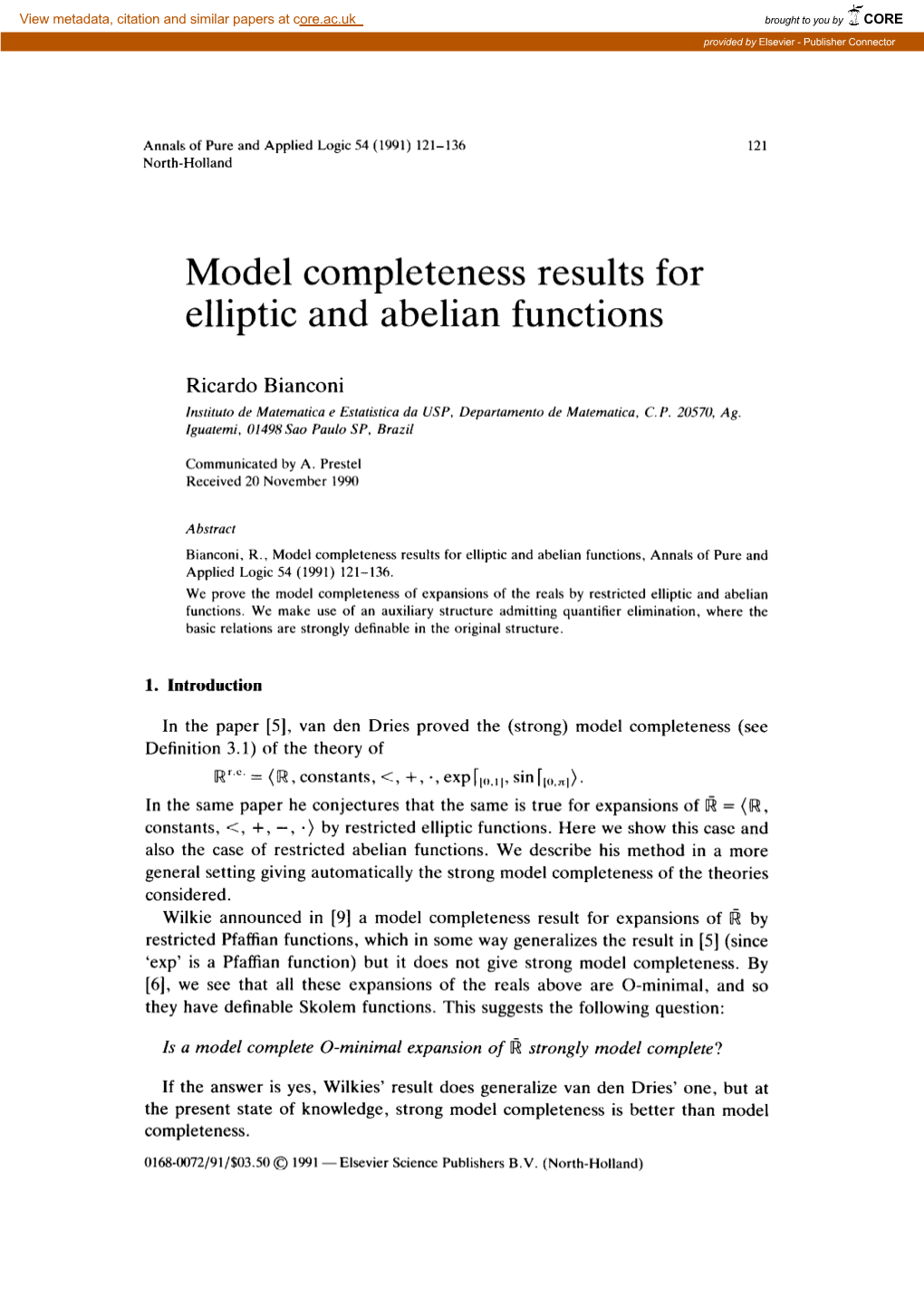 Model Completeness Results for Elliptic and Abelian Functions