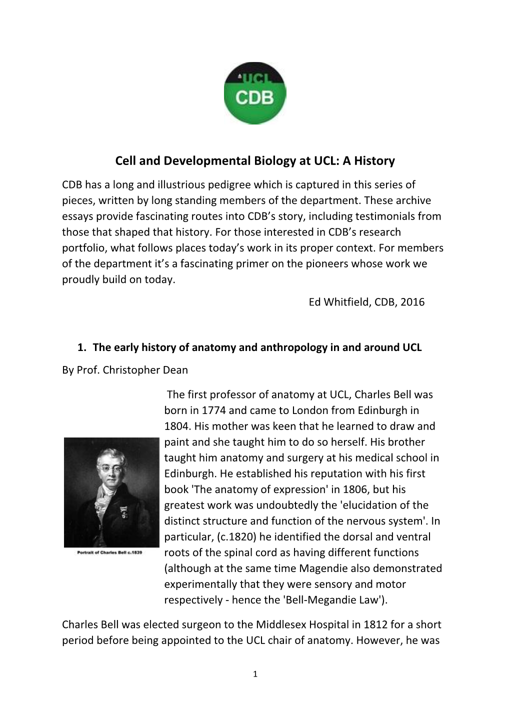 Cell and Developmental Biology at UCL: a History