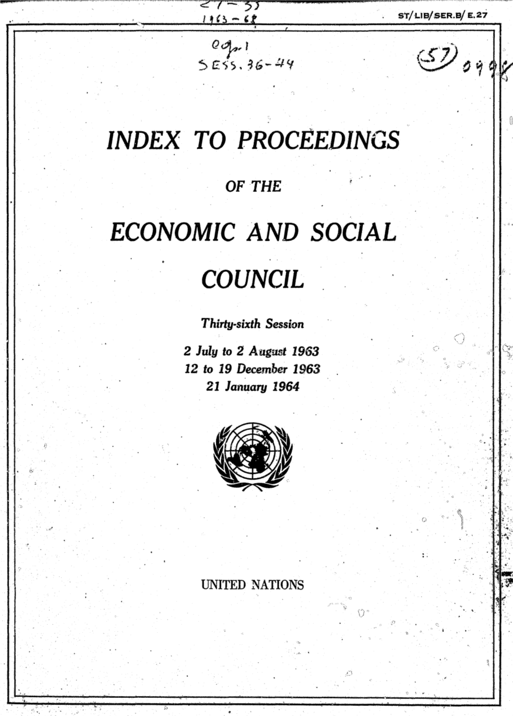 Index to Proceedings of the Economic and Social Council, 1963-1964