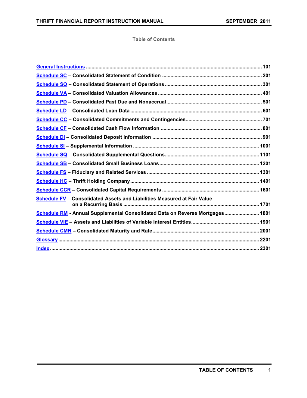 Thrift Financial Report Instructions, September 2011