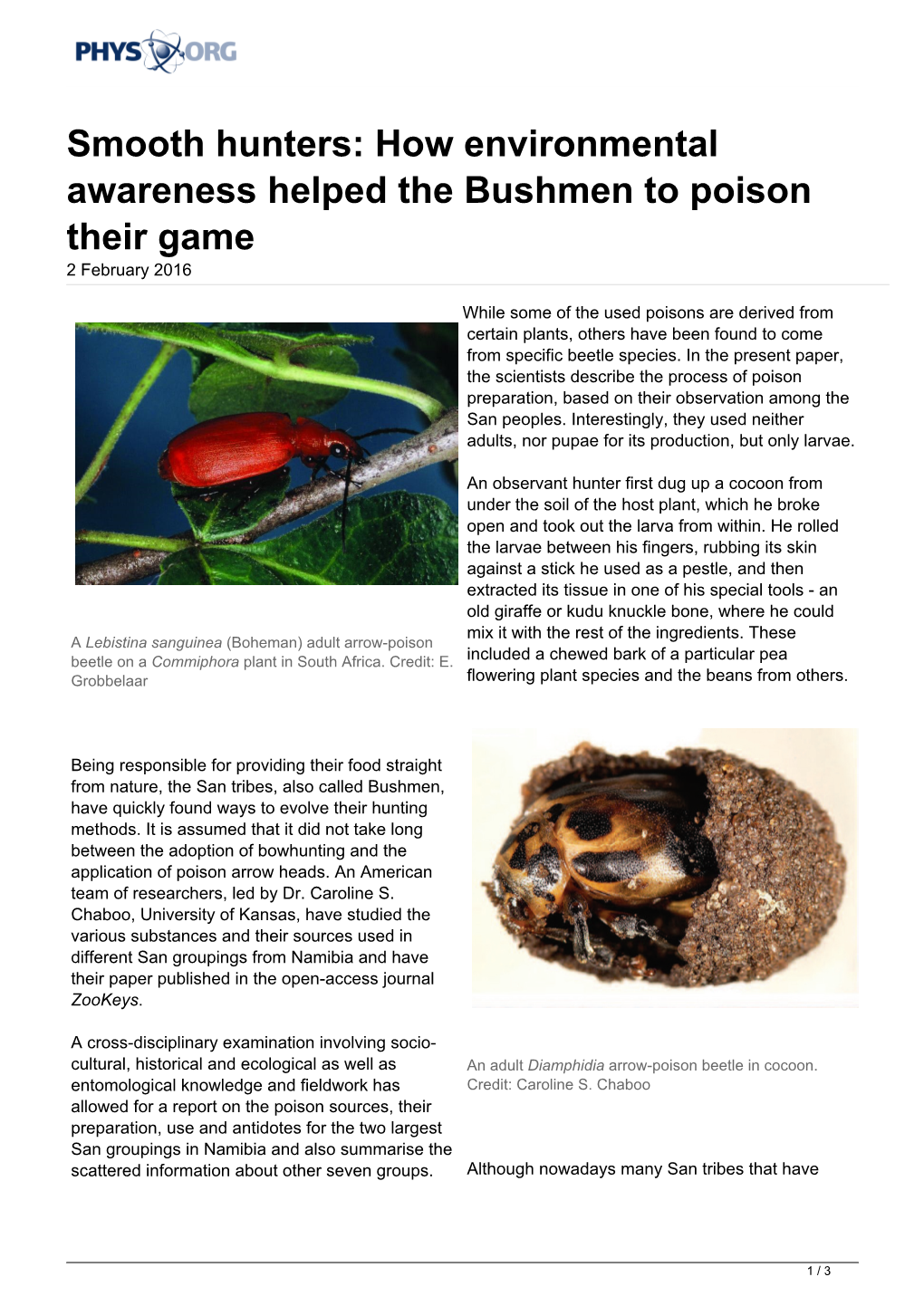 Smooth Hunters: How Environmental Awareness Helped the Bushmen to Poison Their Game 2 February 2016