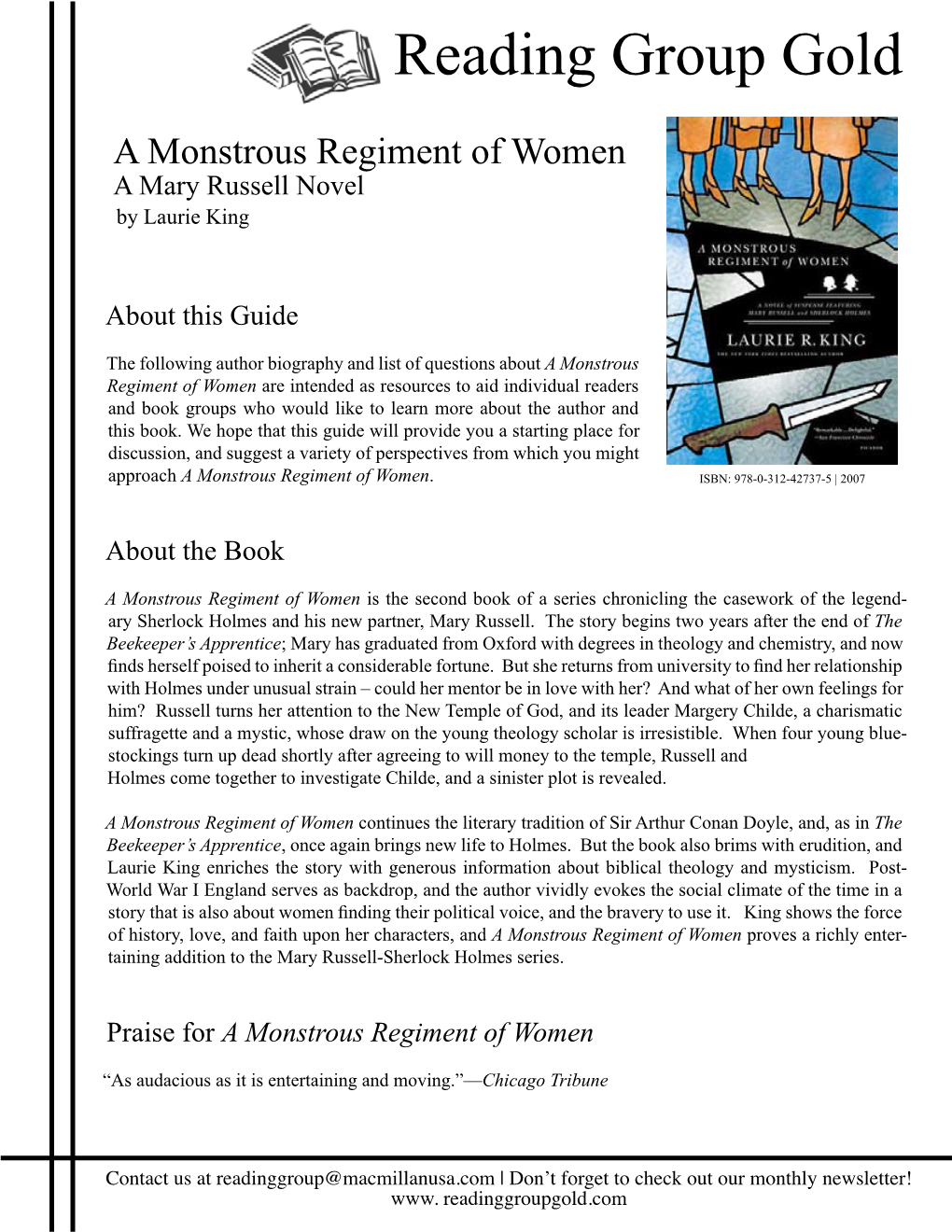 A Monstrous Regiment of Women a Mary Russell Novel by Laurie King